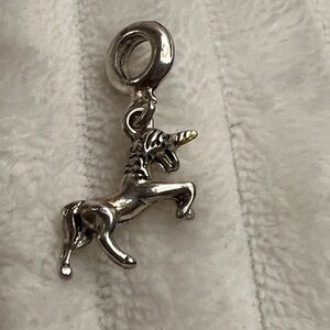 Silver Unicorn Charm Pendant with Gold-Tone Horn